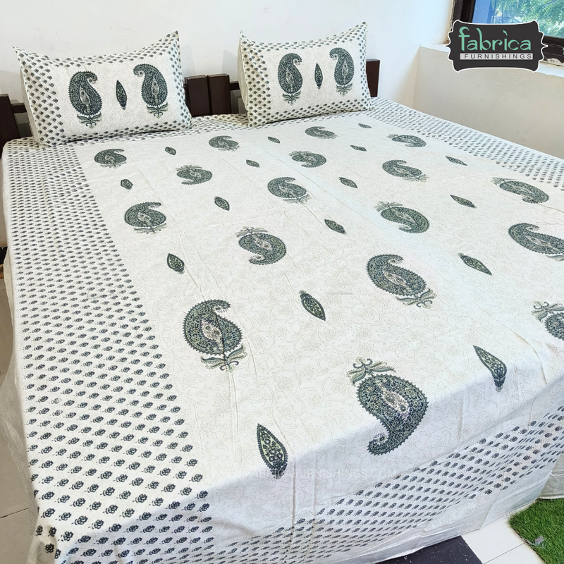 Decor Designer Handblock Print Cotton Double Bed Queen Size Bed Sheets (93*108 Inch)