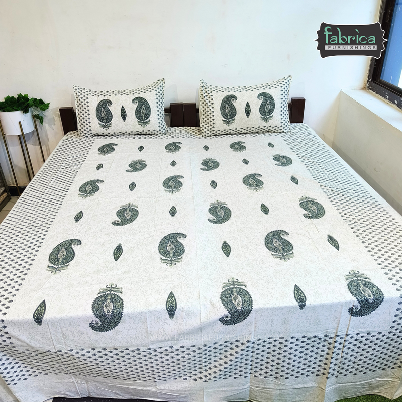 Decor Designer Handblock Print Cotton Double Bed Queen Size Bed Sheets (93*108 Inch)
