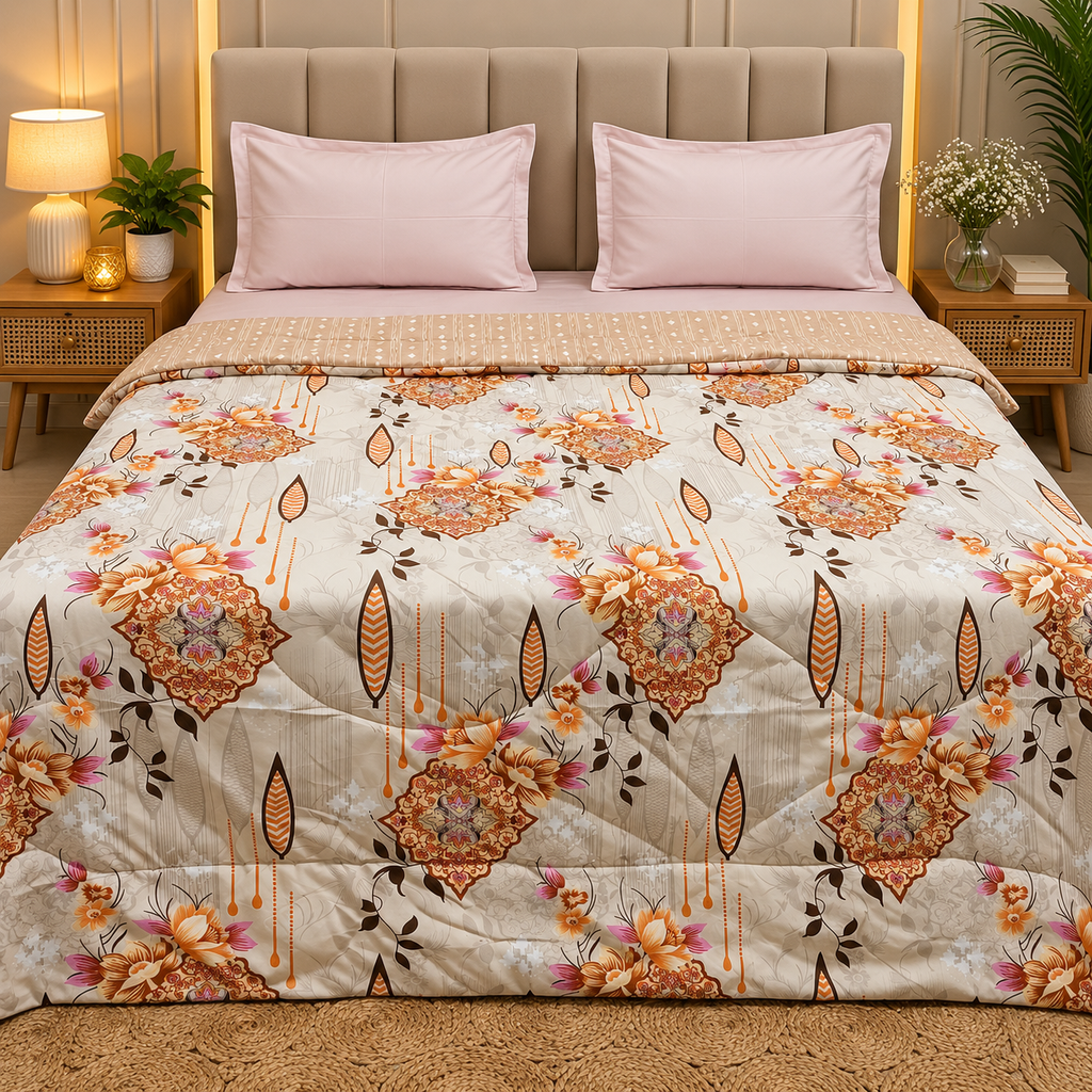 Snow Bloom Printed King Size Fluffy Reversible Comforter/ Quilt