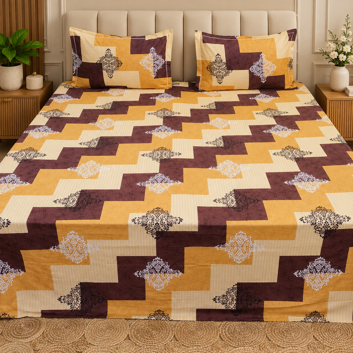 Procian premium pure cotton printed king size bedsheet