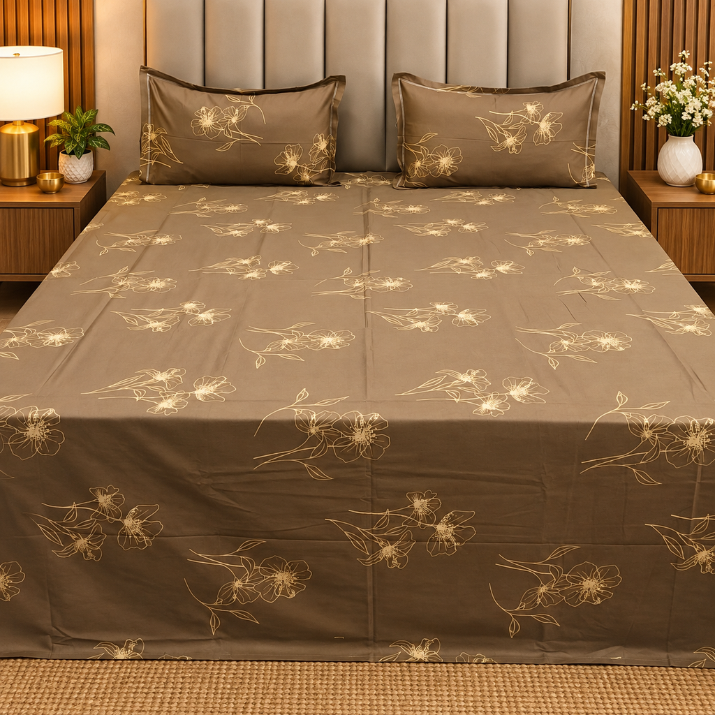 Abstract Dark Base Printed Premium Pure Cotton King Size Bedsheet
