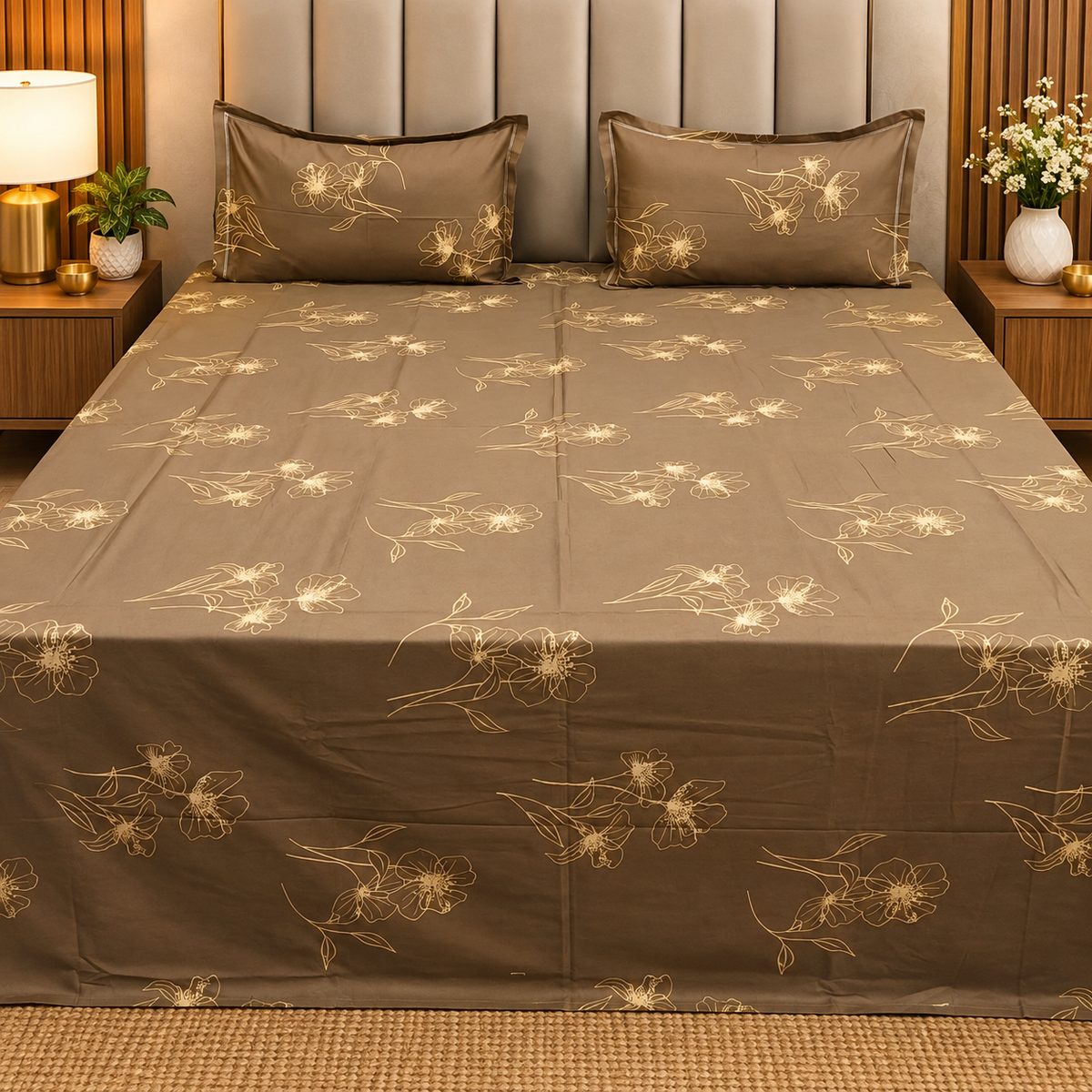 Abstract Dark Base Printed Premium Pure Cotton King Size Bedsheet