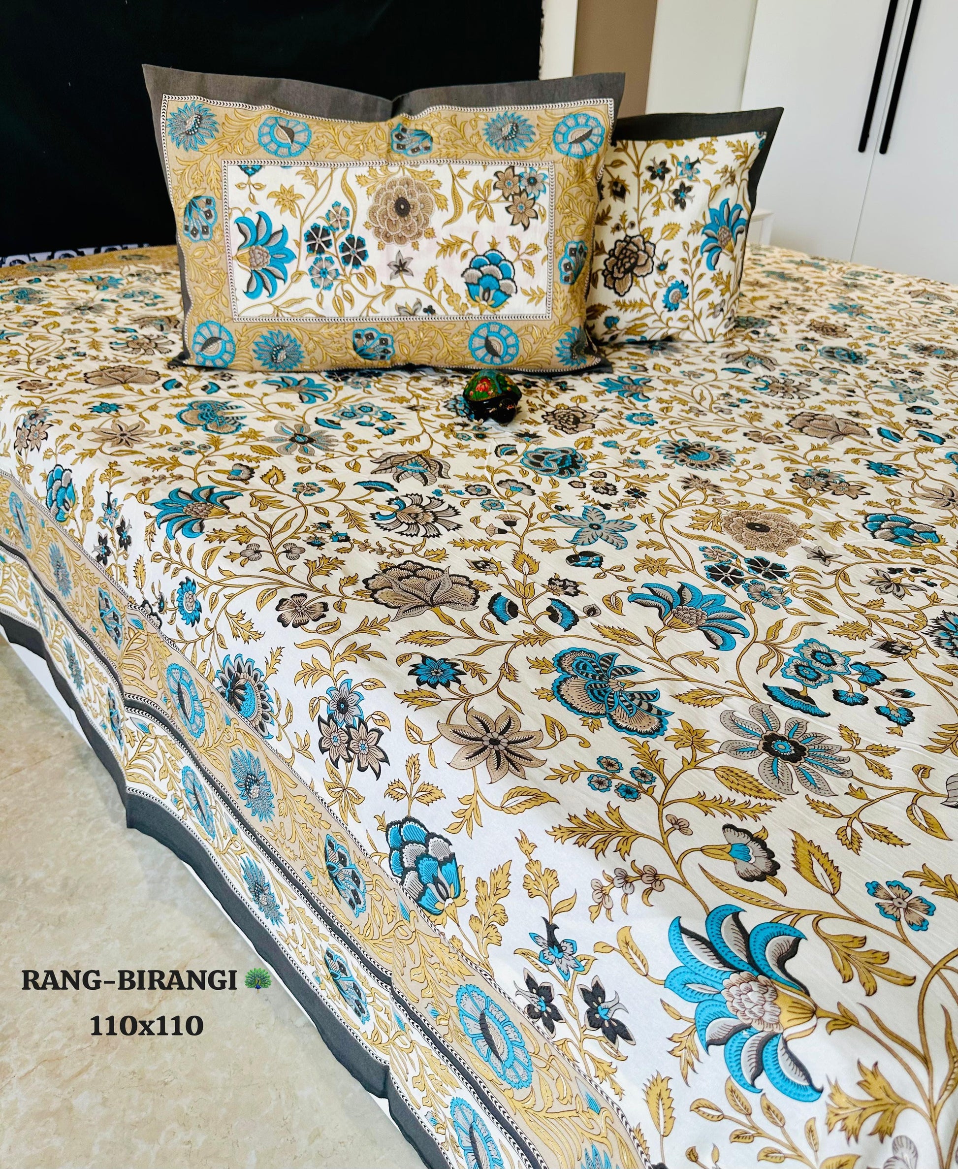 Sitara Hand block Printed Premium Pure Cotton King size Bed Sheets