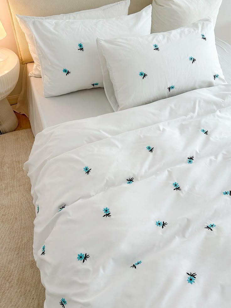 Floral Bloom Embroidered King Size Pure Cotton Bedsheet Set