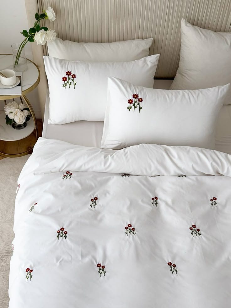Floral Bloom Embroidered King Size Pure Cotton Bedsheet Set