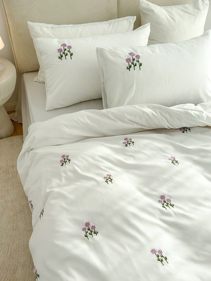 Floral Bloom Embroidered King Size Pure Cotton Bedsheet Set