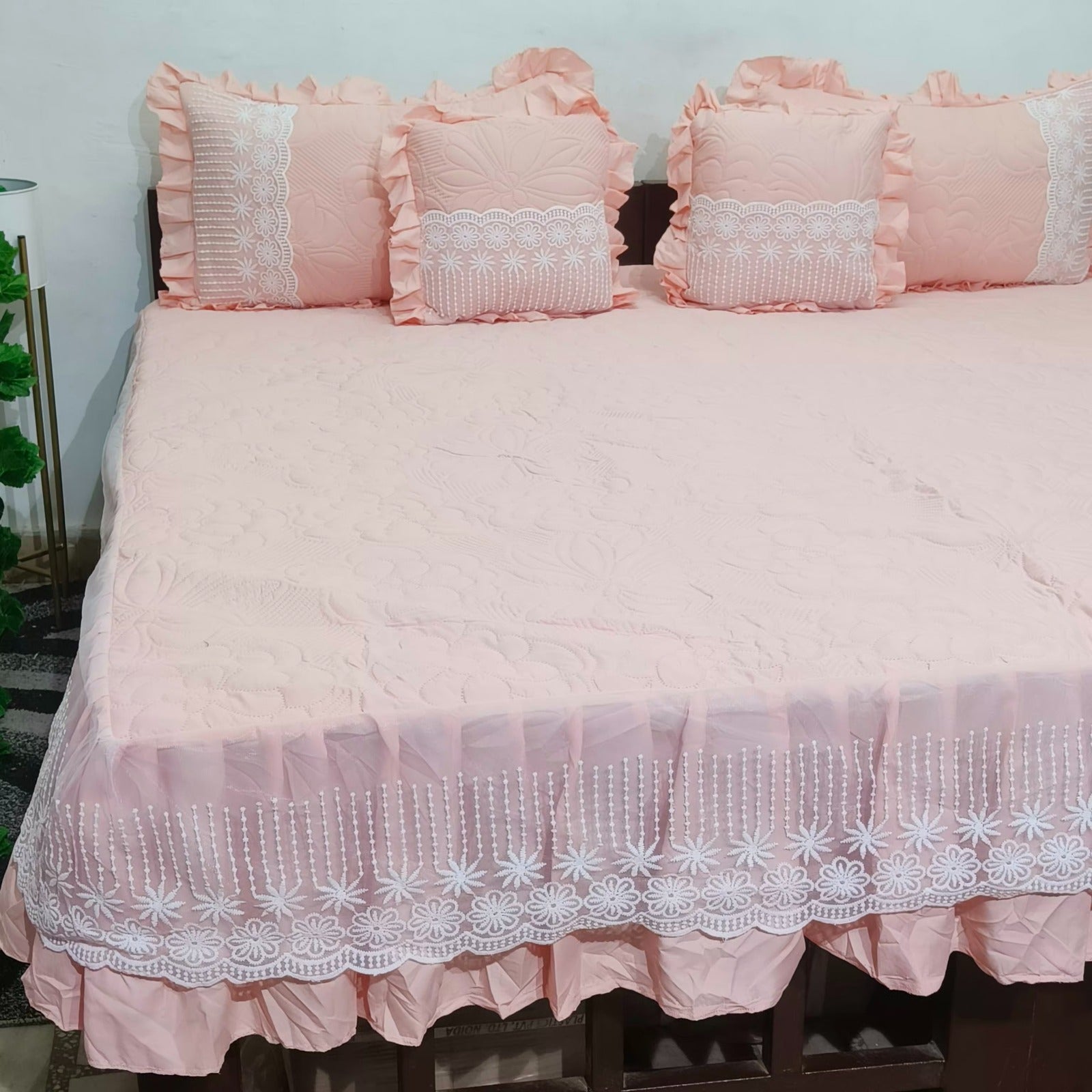 Luxurious  5 Piece Quilted Lacework Double Bed  Bedcover