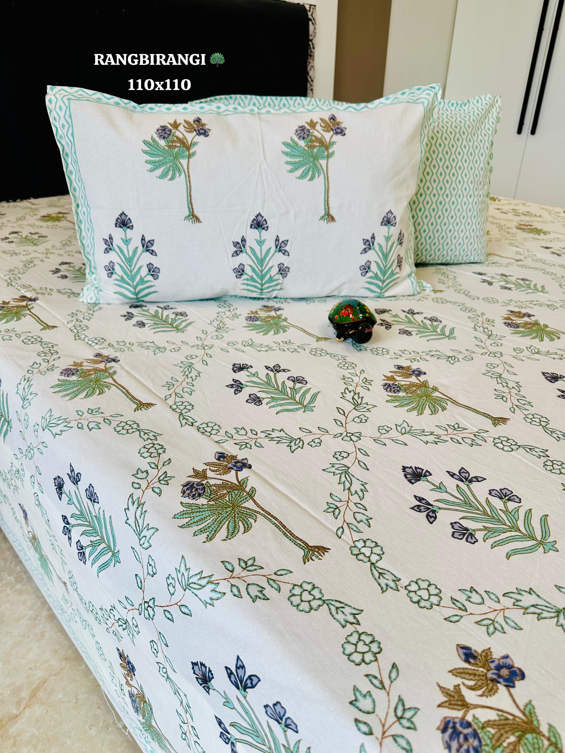 Sitara Handblock Designer Printed Premium Pure Cotton Kingsize Bed Sheets