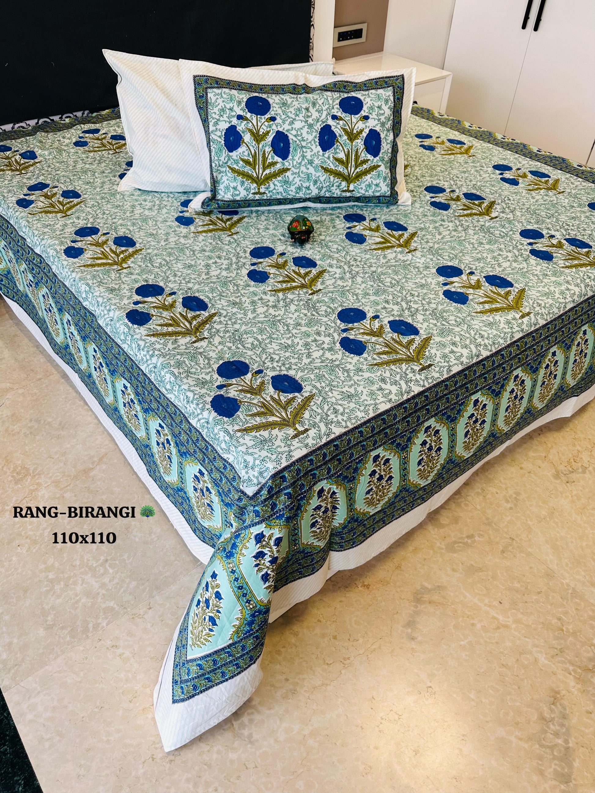 Sitara Handblock Designer Printed Premium Pure Cotton Kingsize Bed Sheets