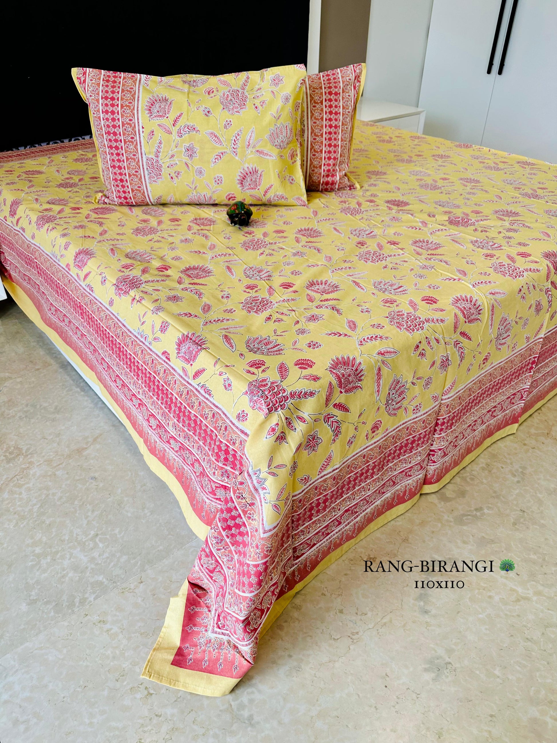 Sitara Handblock Designer Print Premium Cotton Kingsize Bed Sheets