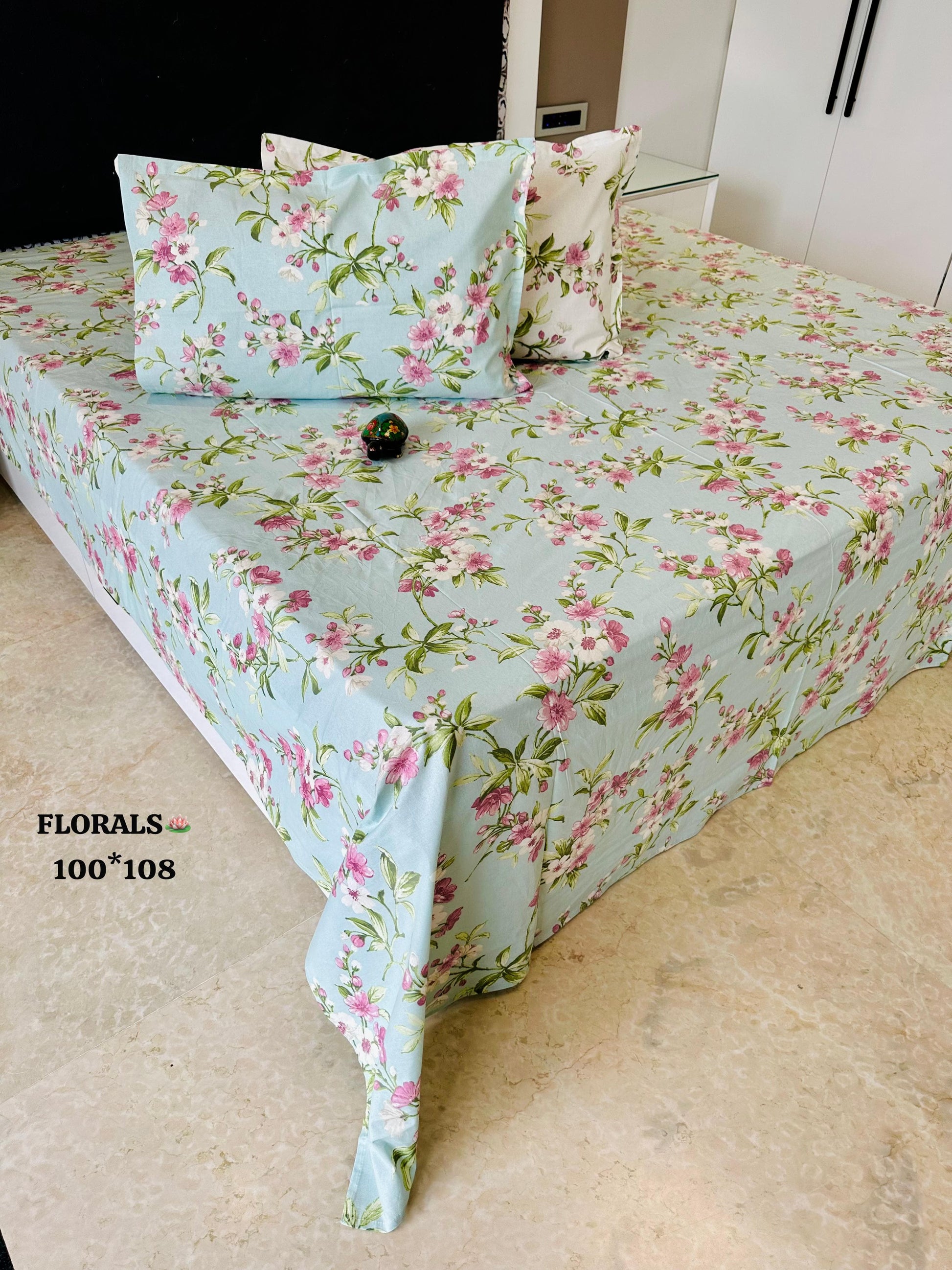 Floral Magic Printed Pure Cotton King Size Bedsheet Set