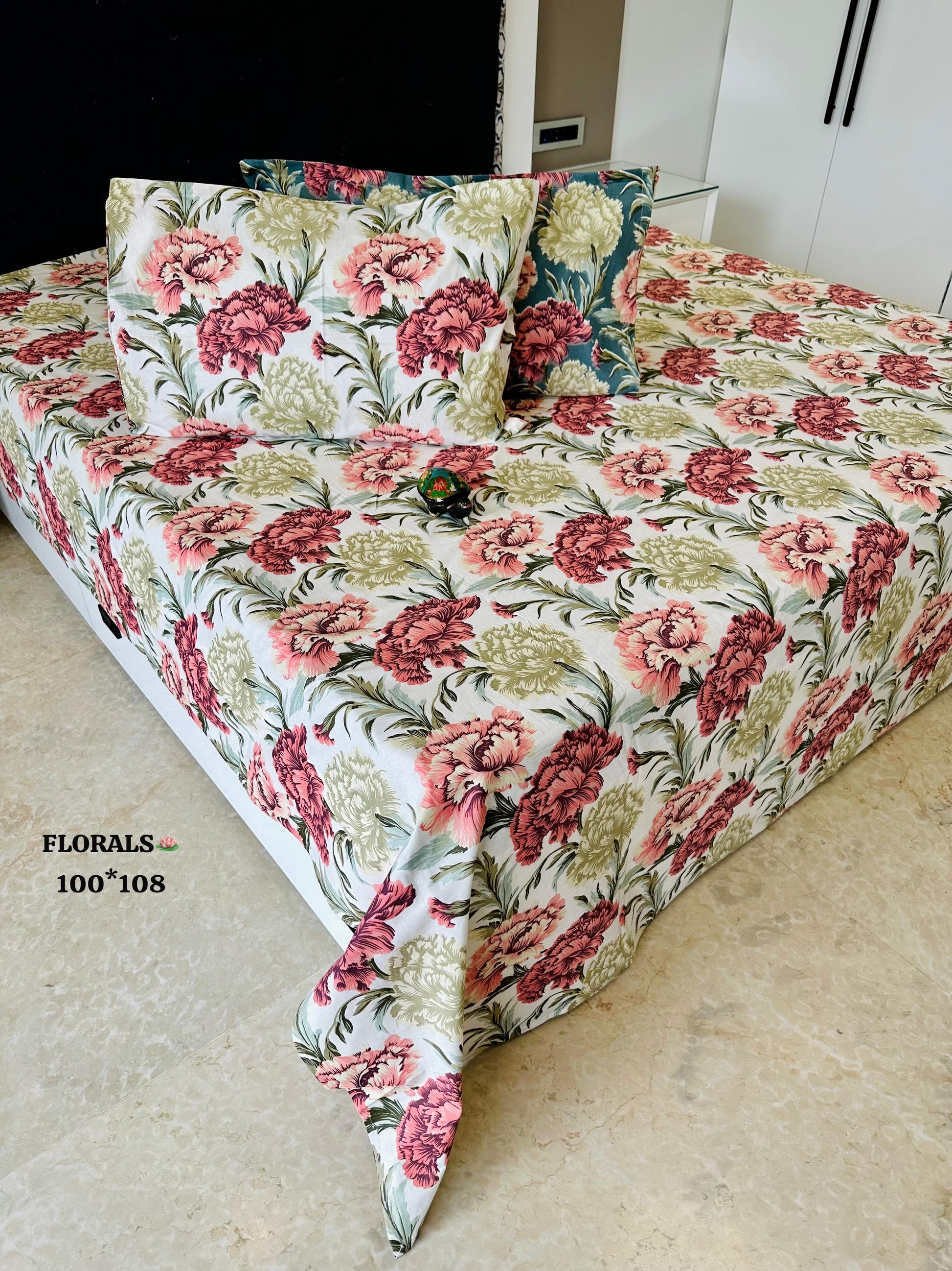 Floral Magic Printed Pure Cotton King Size Bedsheet Set