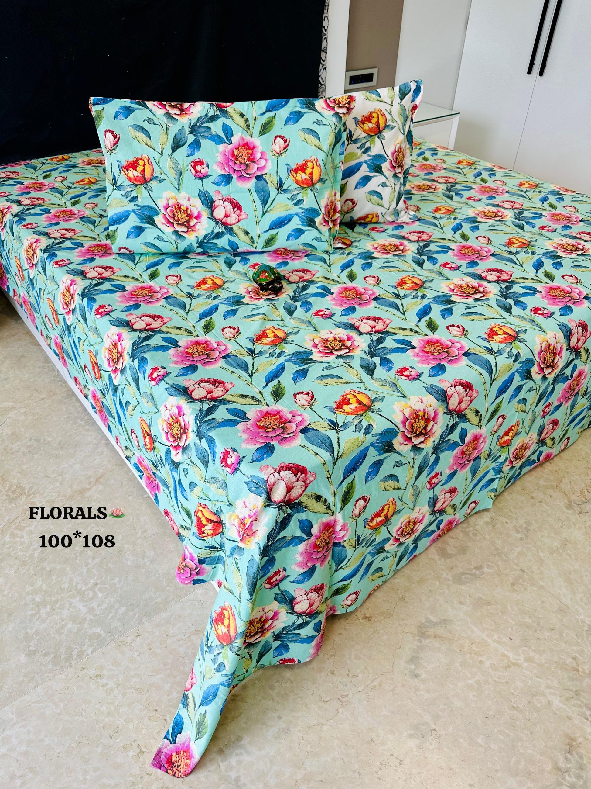 Floral Magic Printed Pure Cotton King Size Bedsheet Set