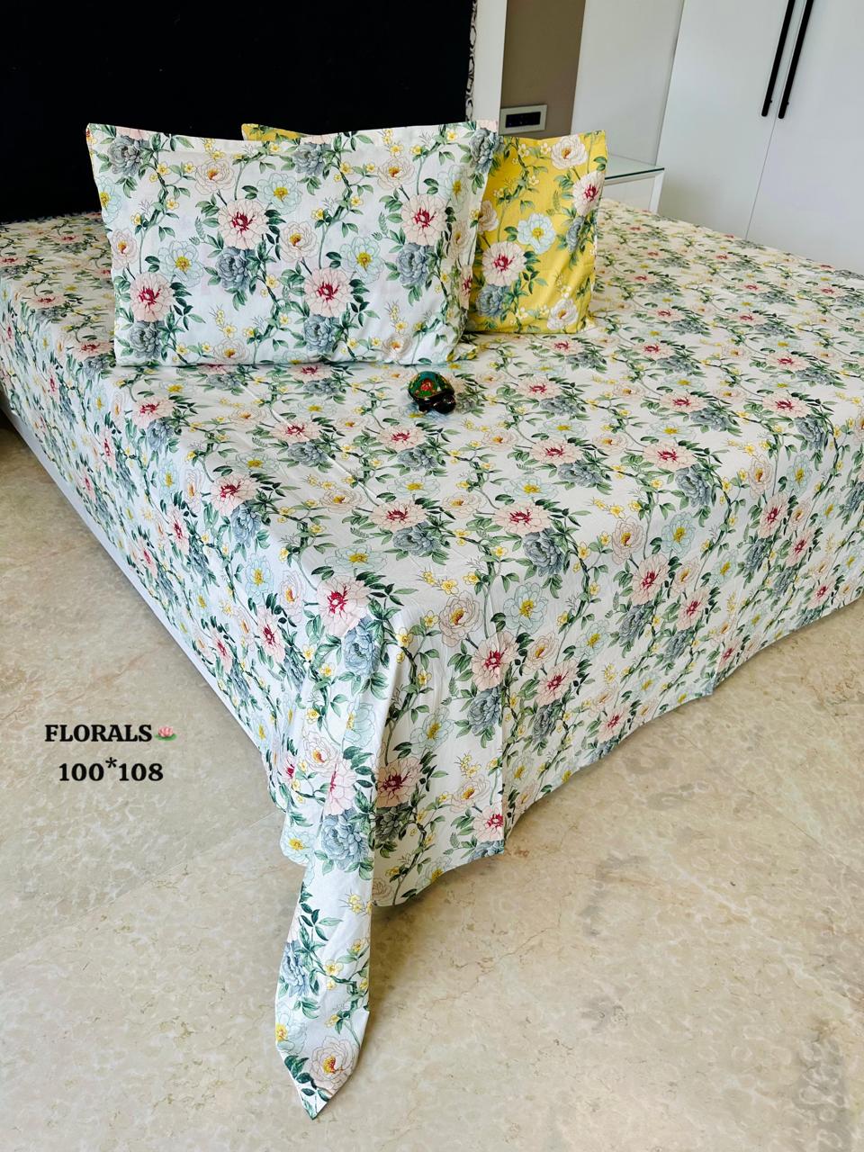 Floral Magic Printed Pure Cotton King Size Bedsheet Set