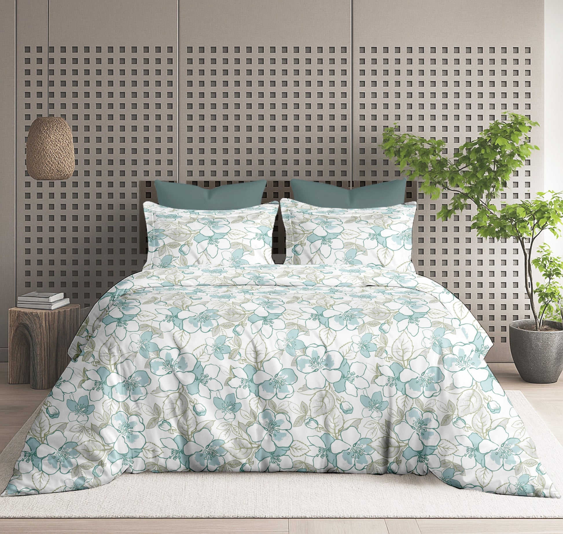 Floral Bliss King Size Pure Cotton Printed Bedsheet Set