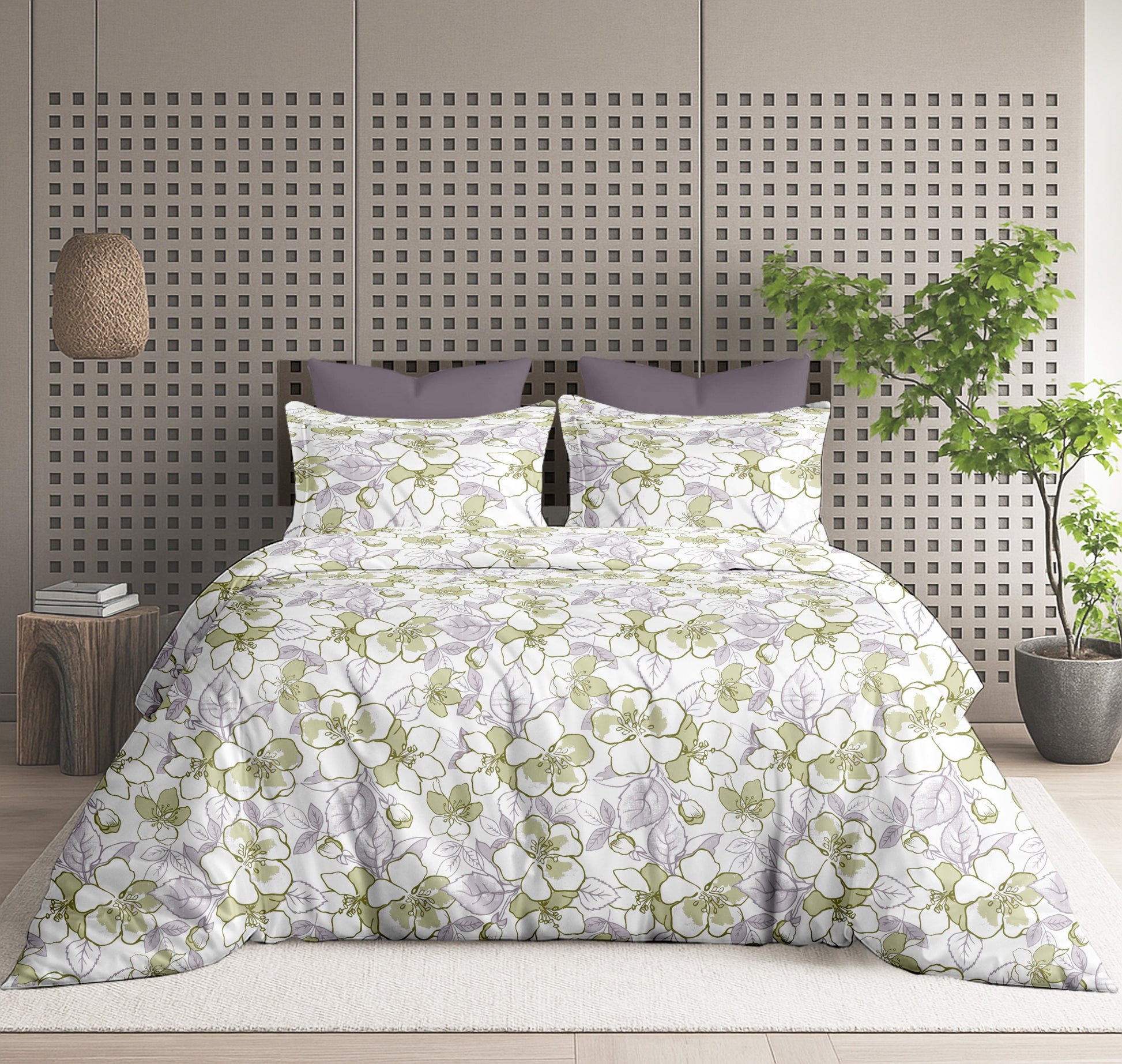 Floral Bliss King Size Pure Cotton Printed Bedsheet Set