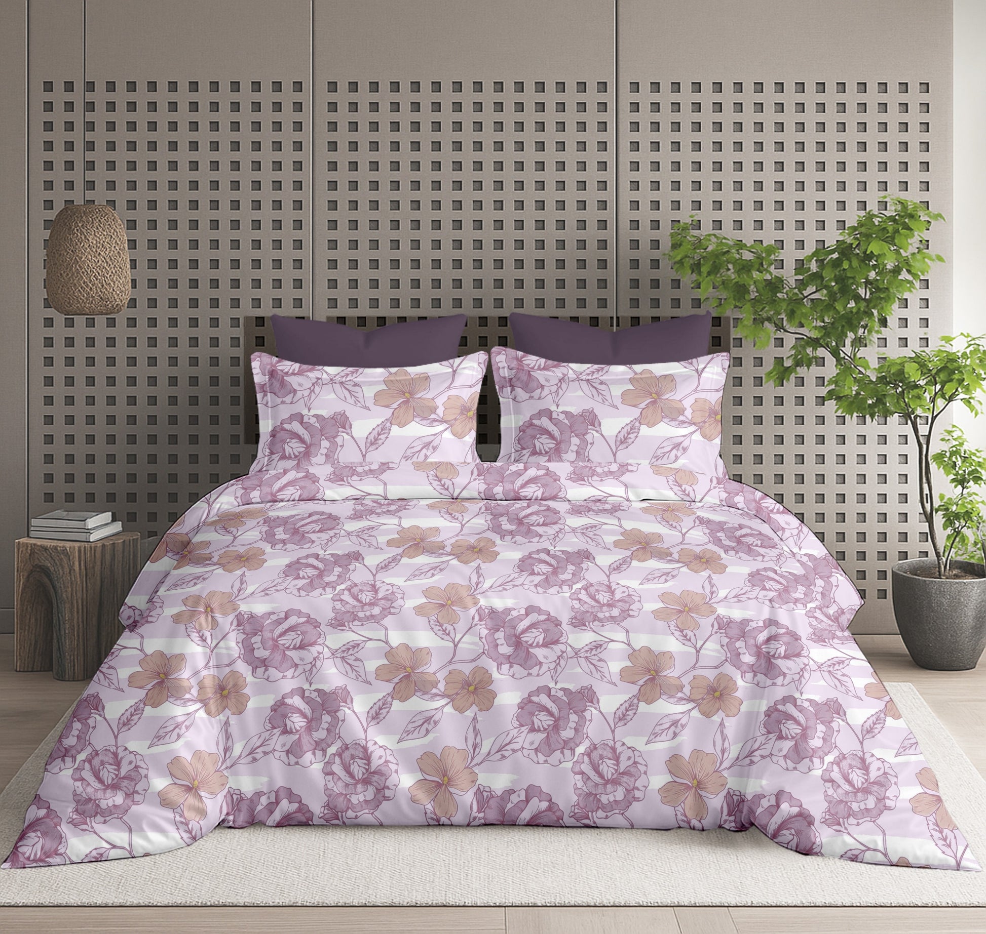 Floral Bliss King Size Pure Cotton Printed Bedsheet Set