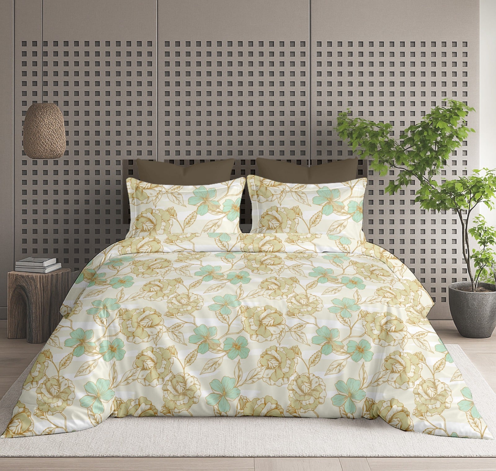 Floral Bliss King Size Pure Cotton Printed Bedsheet Set