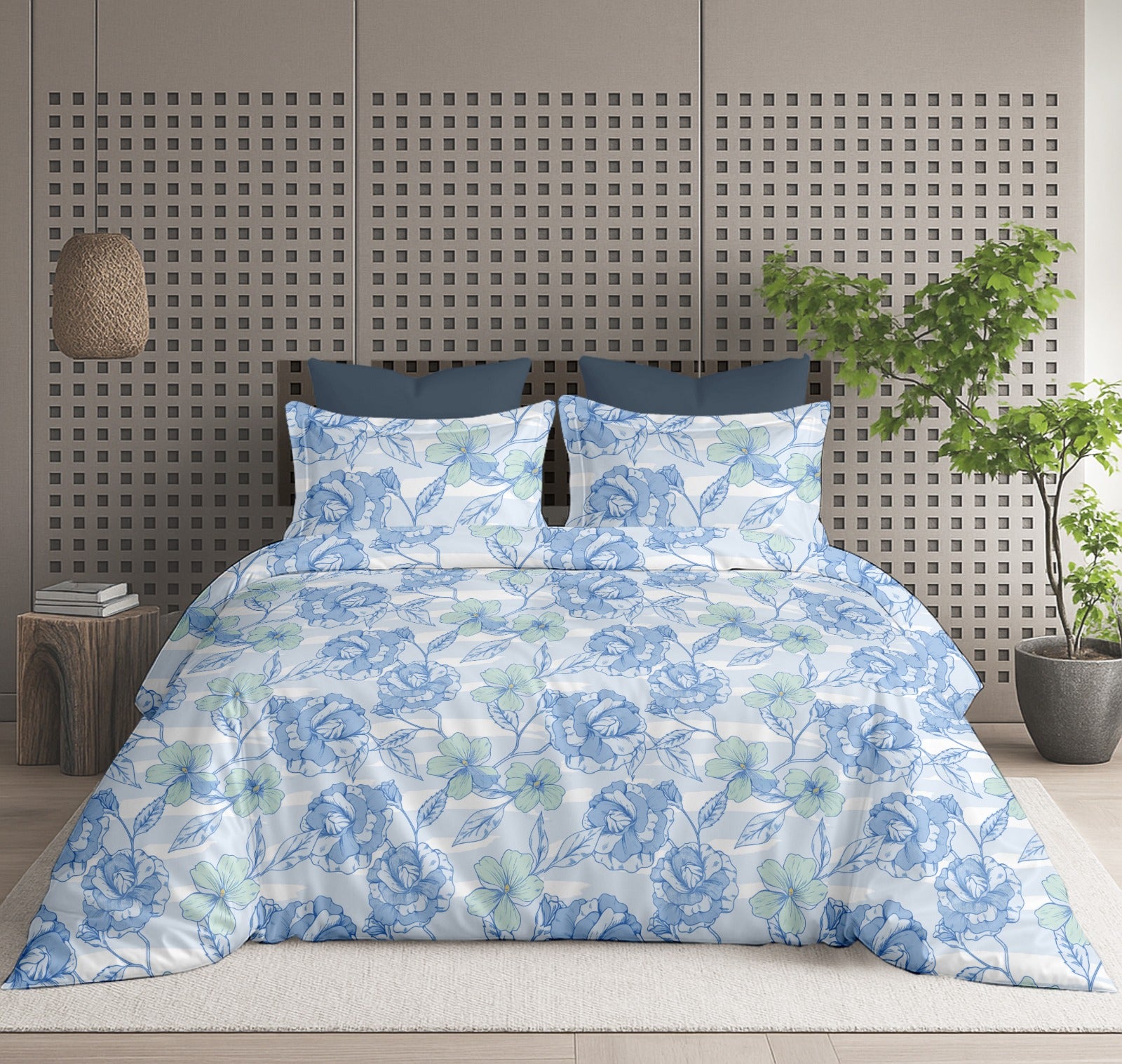 Floral Bliss King Size Pure Cotton Printed Bedsheet Set