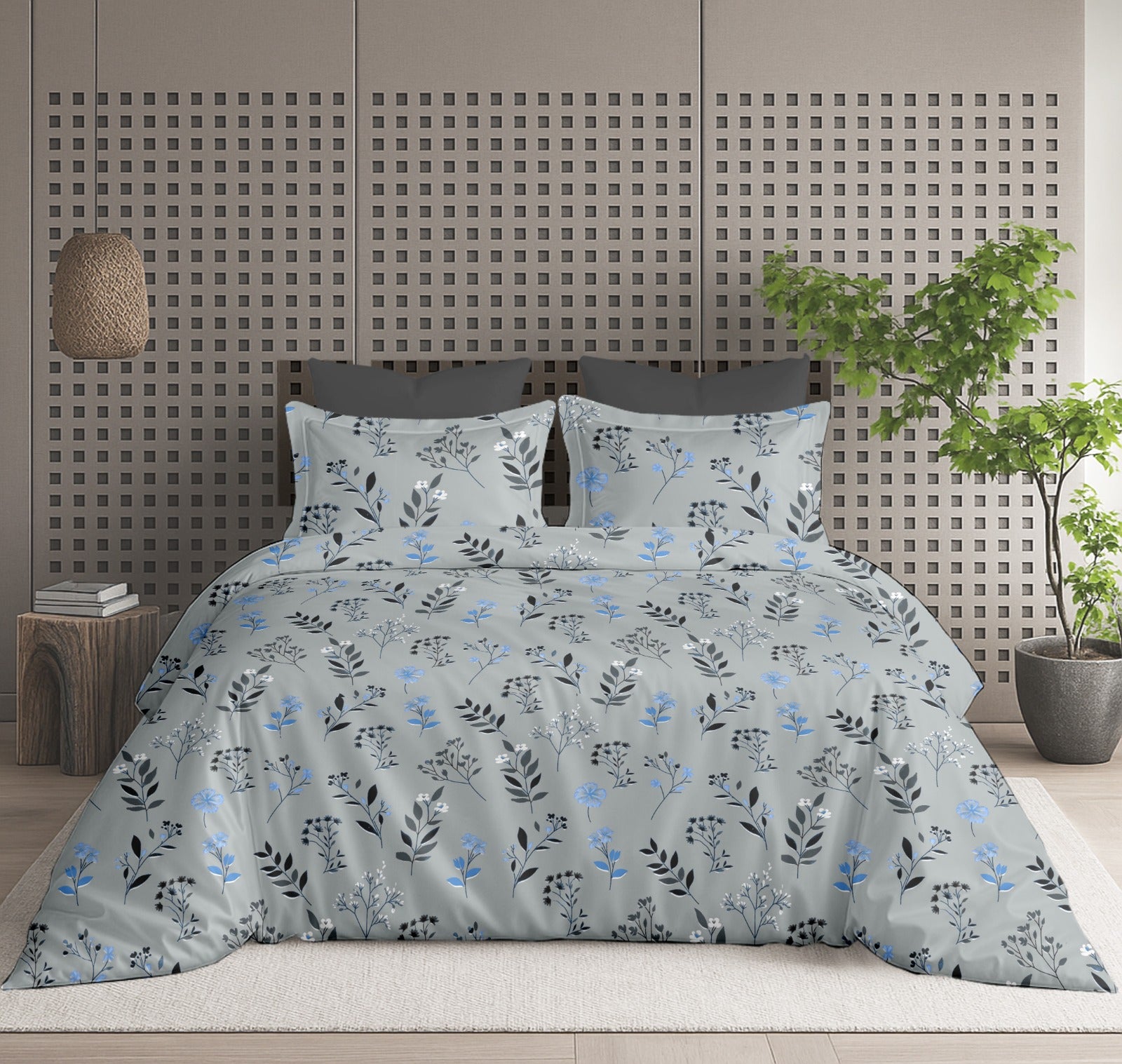 Floral Bliss King Size Pure Cotton Printed Bedsheet Set