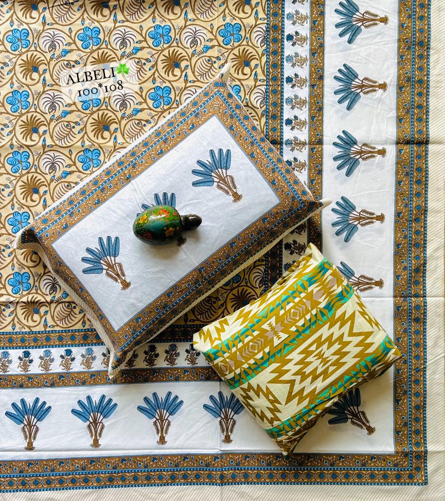 Hastkala Printed  Premium Pure Cotton King size Bed Sheets