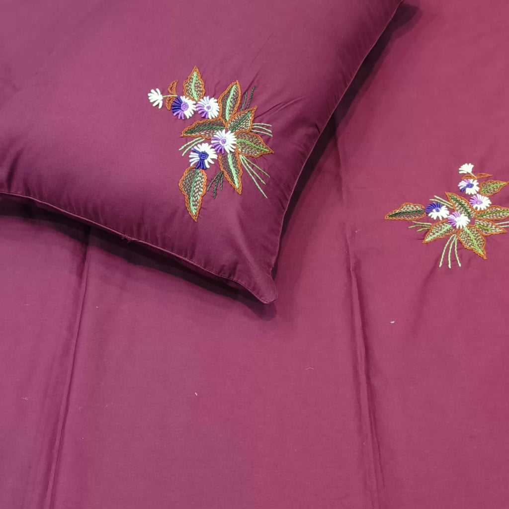 Artistic Thread Work Pure Cotton King Size Embroidered Bedsheet