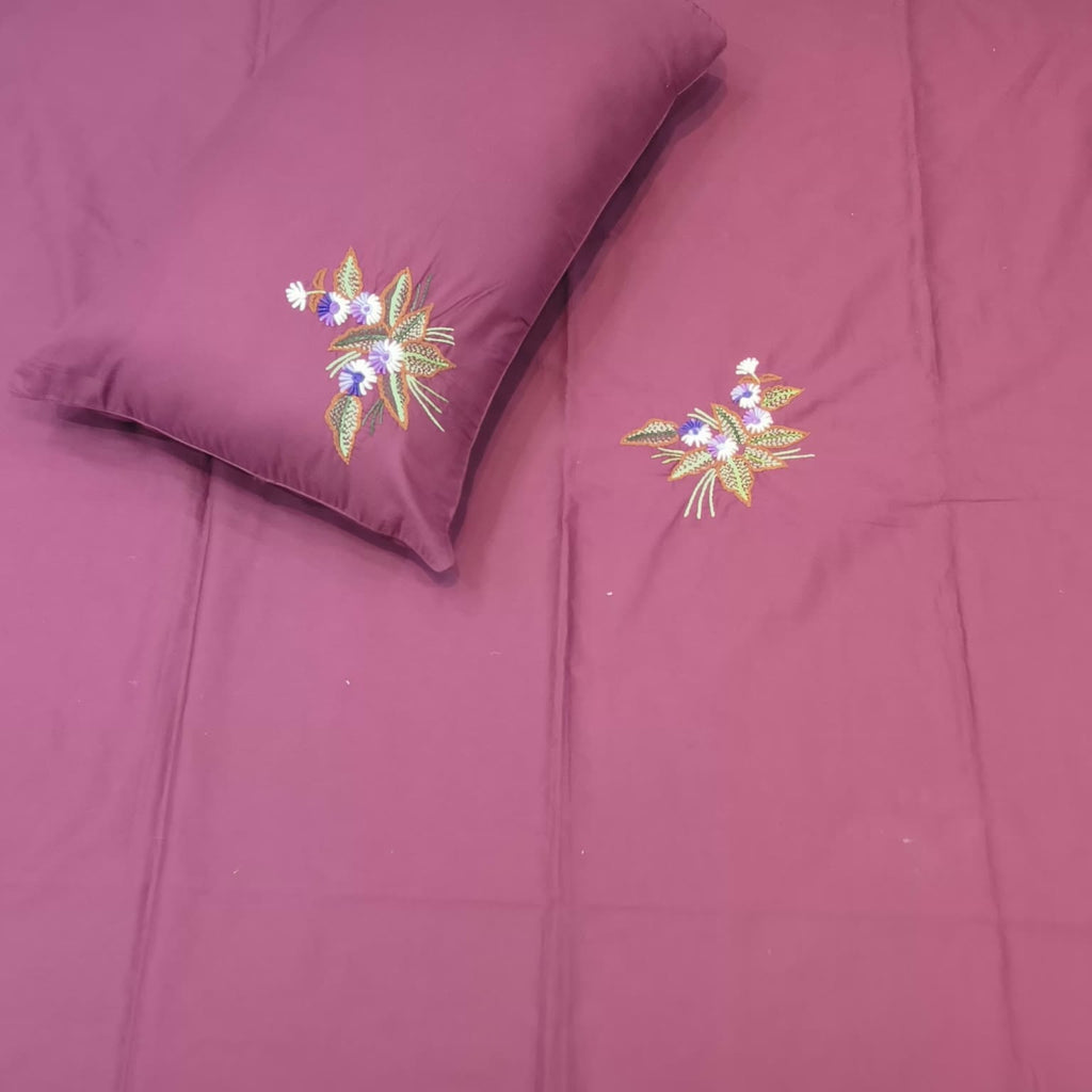 Artistic Thread Work Pure Cotton King Size Embroidered Bedsheet