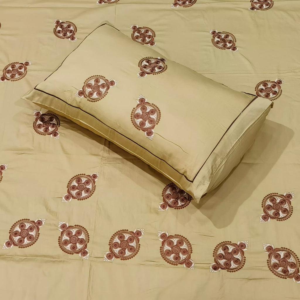 Artistic Thread Work Pure Cotton King Size Embroidered Bedsheet