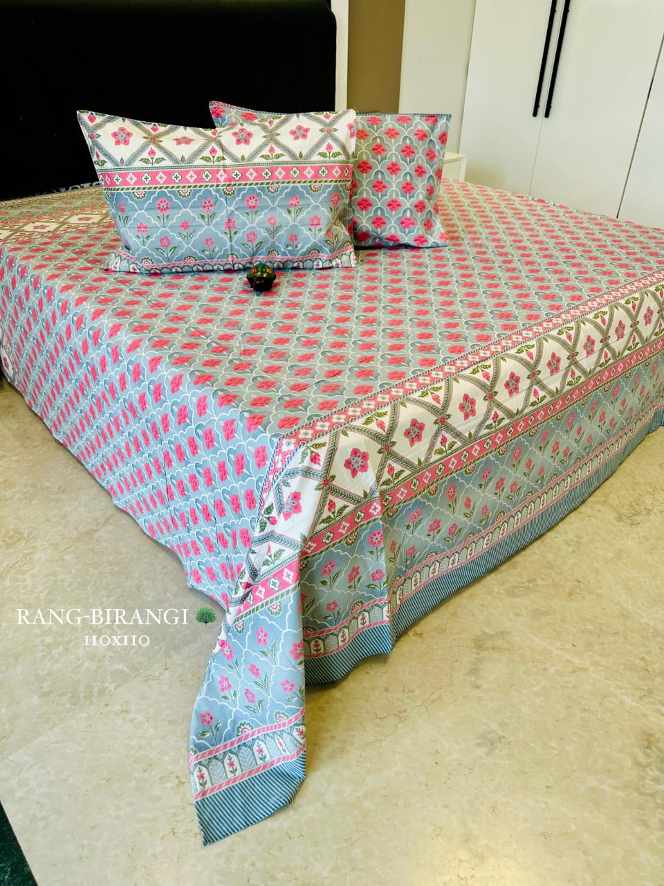 Sitara Handblock Designer Printed Premium Pure Cotton Kingsize Bed Sheets