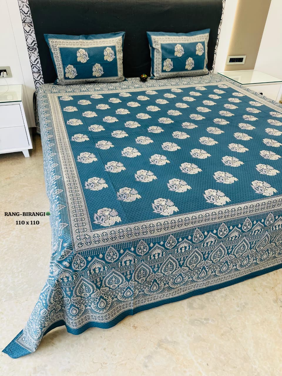 Sitara Handblock Designer Printed Premium Pure Cotton Kingsize Bed Sheets