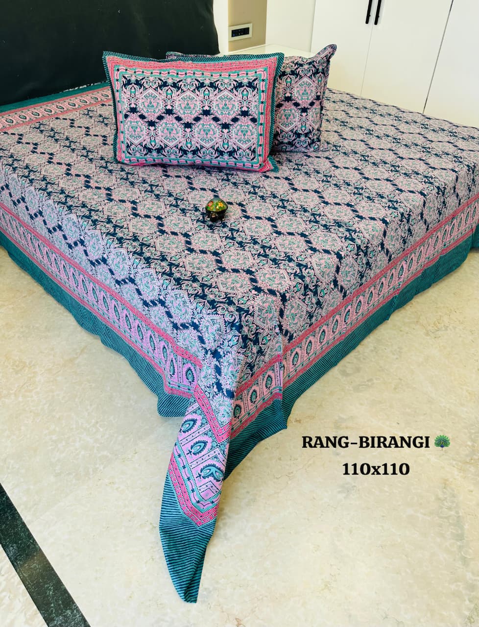 Sitara Handblock Designer Printed Premium Pure Cotton Kingsize Bed Sheets