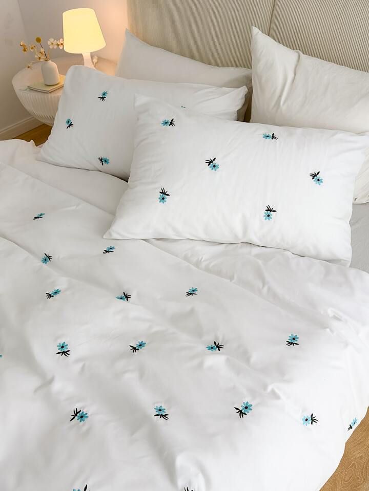 Floral Bloom Embroidered King Size Pure Cotton Bedsheet Set