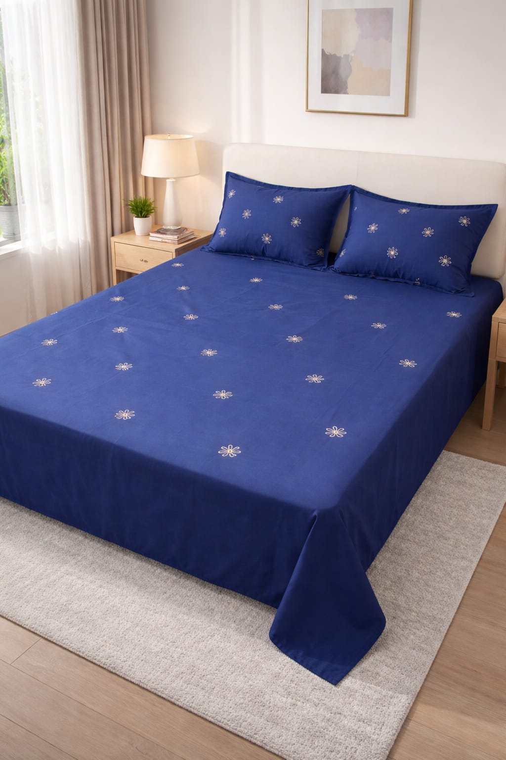 Floral Bloom Embroidered King Size Pure Cotton Bedsheet Set (Copy)
