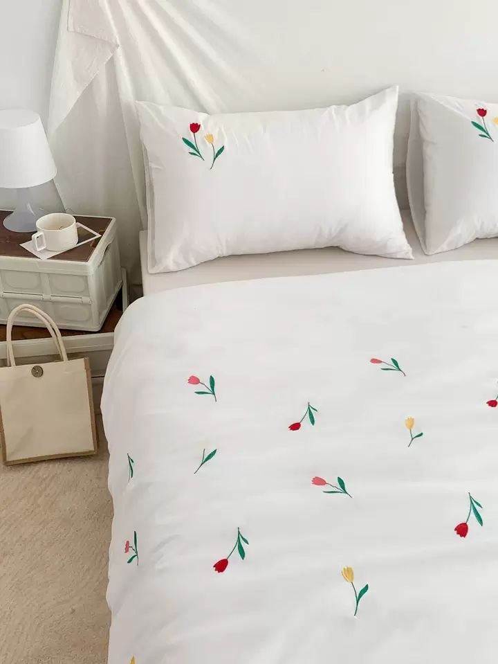 Floral Bloom Embroidered King Size Pure Cotton Bedsheet Set