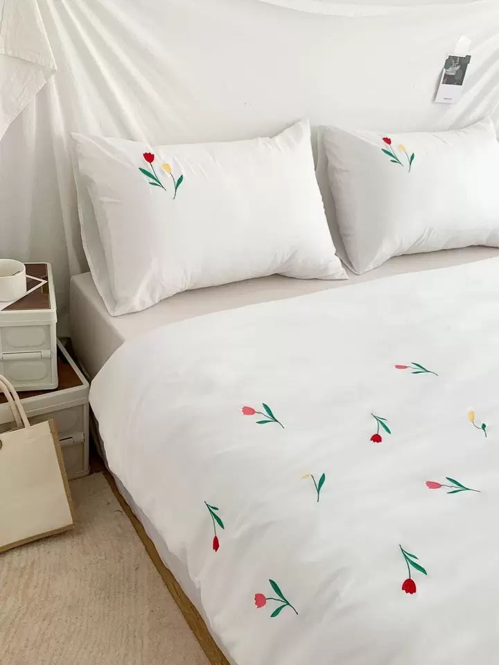 Floral Bloom Embroidered King Size Pure Cotton Bedsheet Set