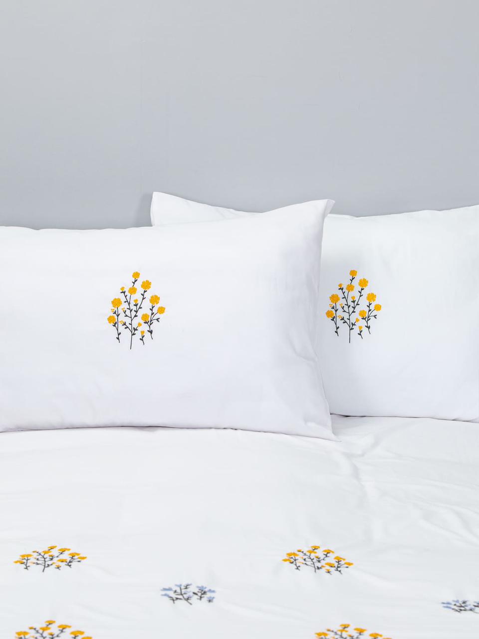 Floral Bloom Embroidered King Size Pure Cotton Bedsheet Set