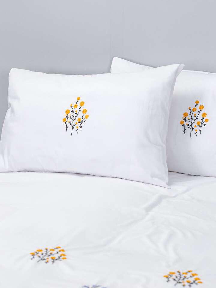 Floral Bloom Embroidered King Size Pure Cotton Bedsheet Set