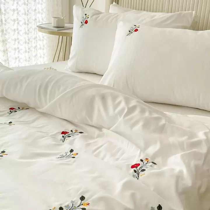 Floral Bloom Embroidered King Size Pure Cotton Bedsheet Set