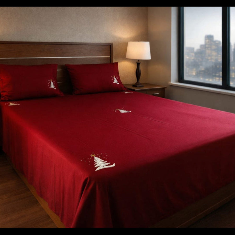 Floral Bloom Embroidered King Size Pure Cotton Bedsheet Set