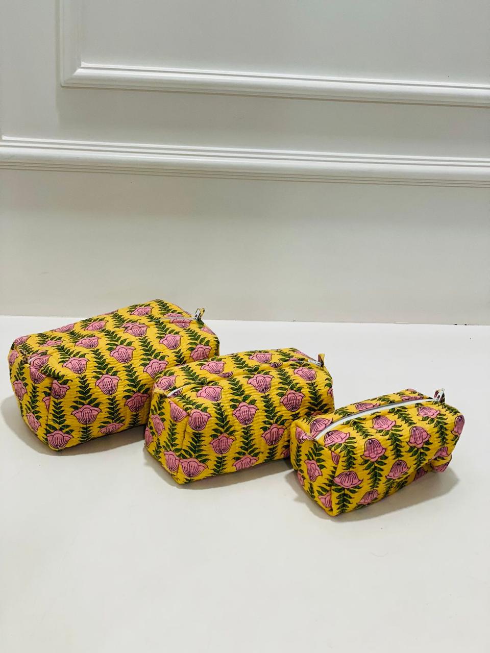 Floral Handcrafted Pure Cotton Quilted Pouches Set