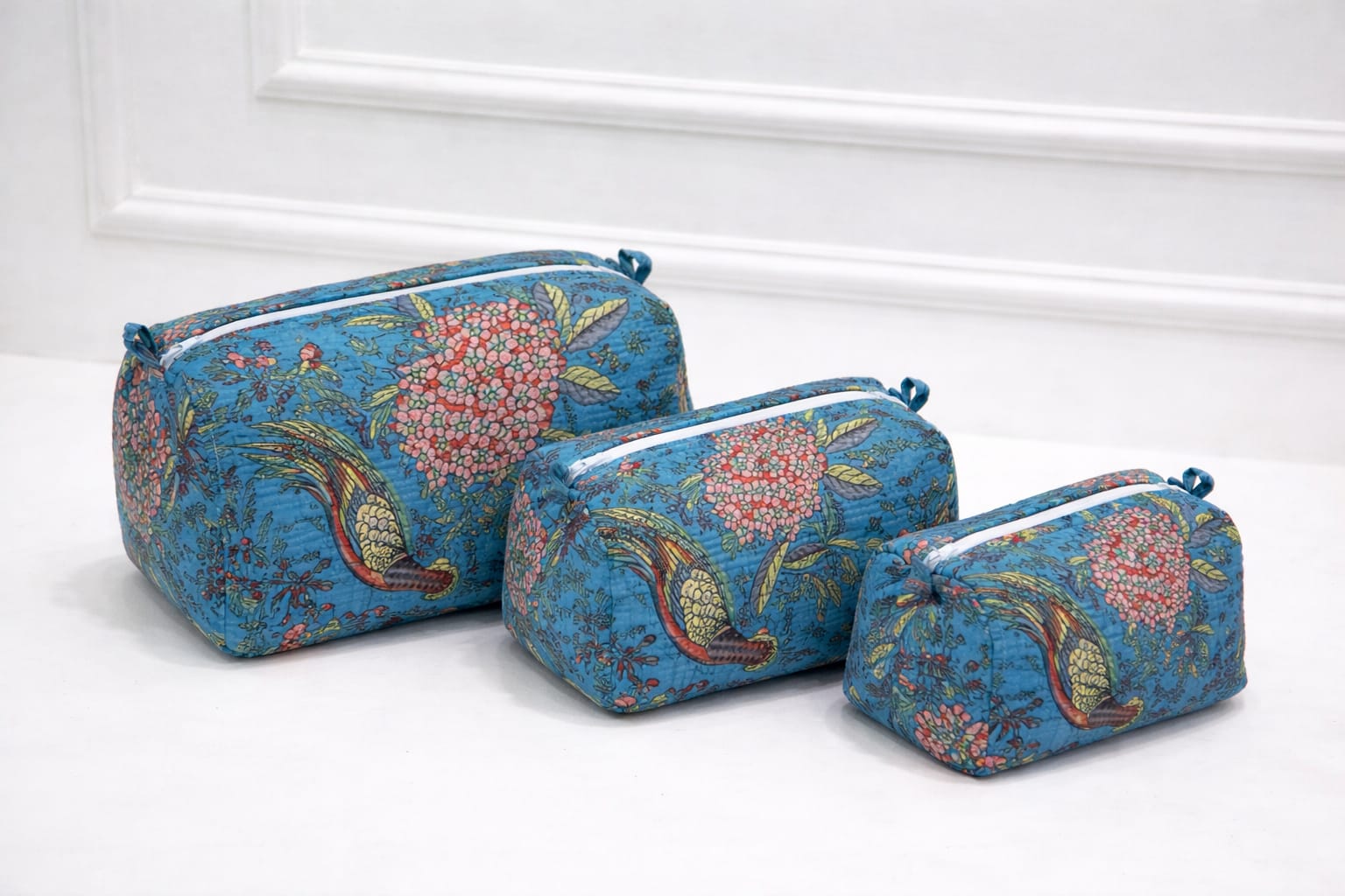 Floral Handcrafted Pure Cotton Quilted Pouches Set
