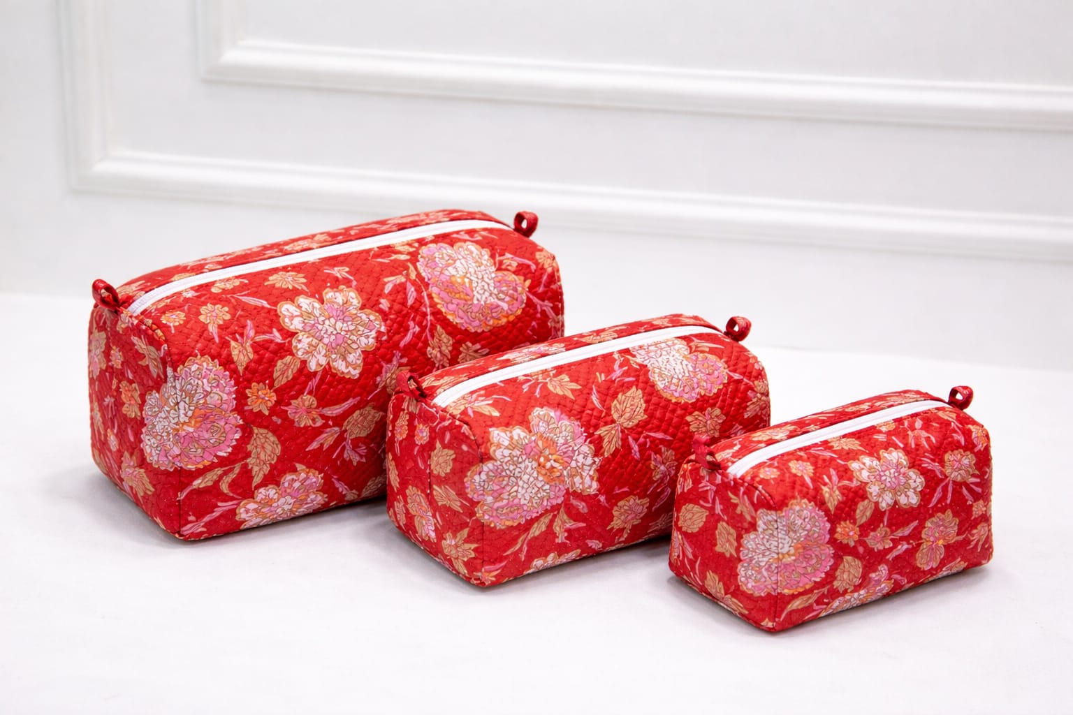 Floral Handcrafted Pure Cotton Quilted Pouches Set