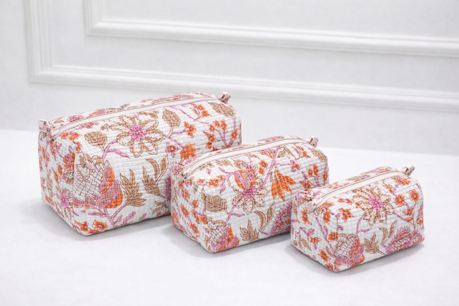 Floral Handcrafted Pure Cotton Quilted Pouches Set