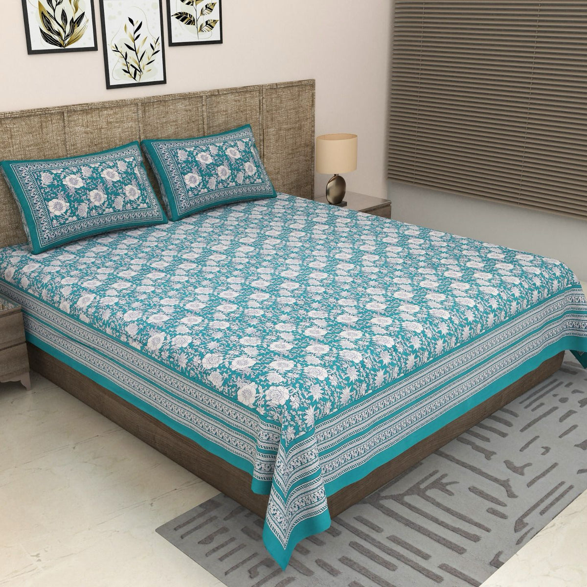 Sitara Handblock Designer Printed Premium Pure Cotton Kingsize Bed Sheets
