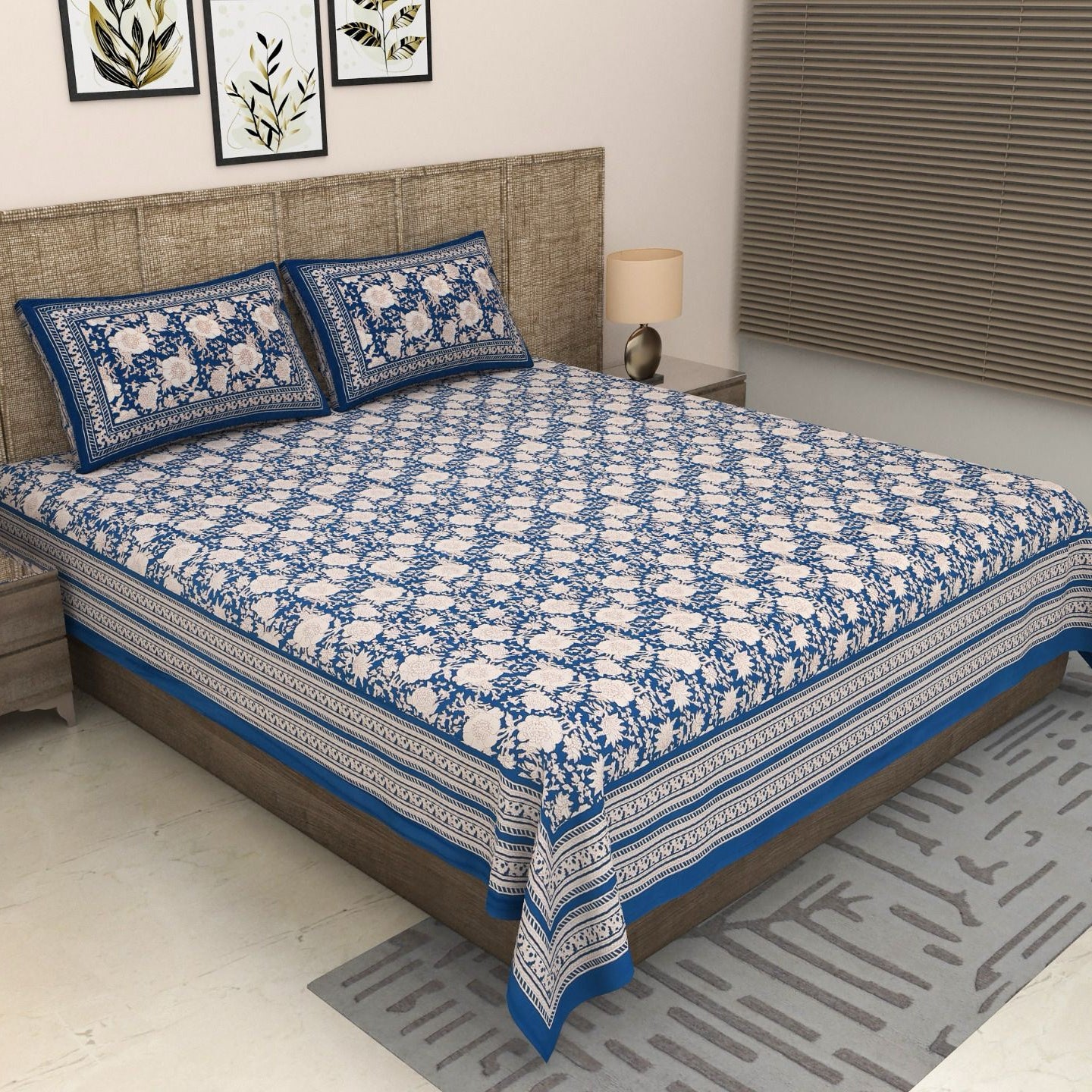 Sitara Handblock Designer Printed Premium Pure Cotton Kingsize Bed Sheets