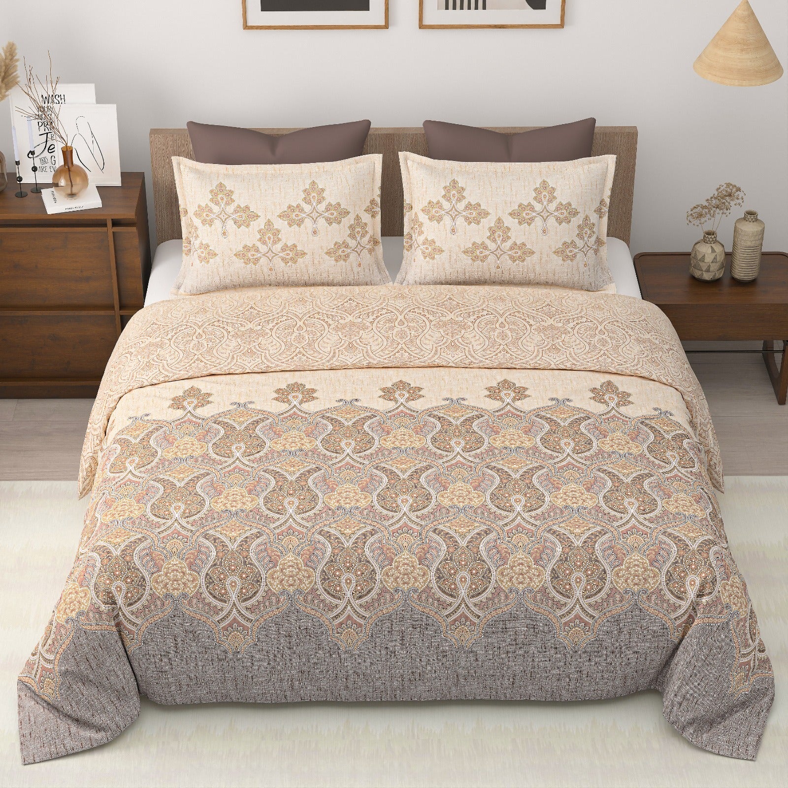 Royal Era Super King Size Pure Cotton Printed Bedsheet Set