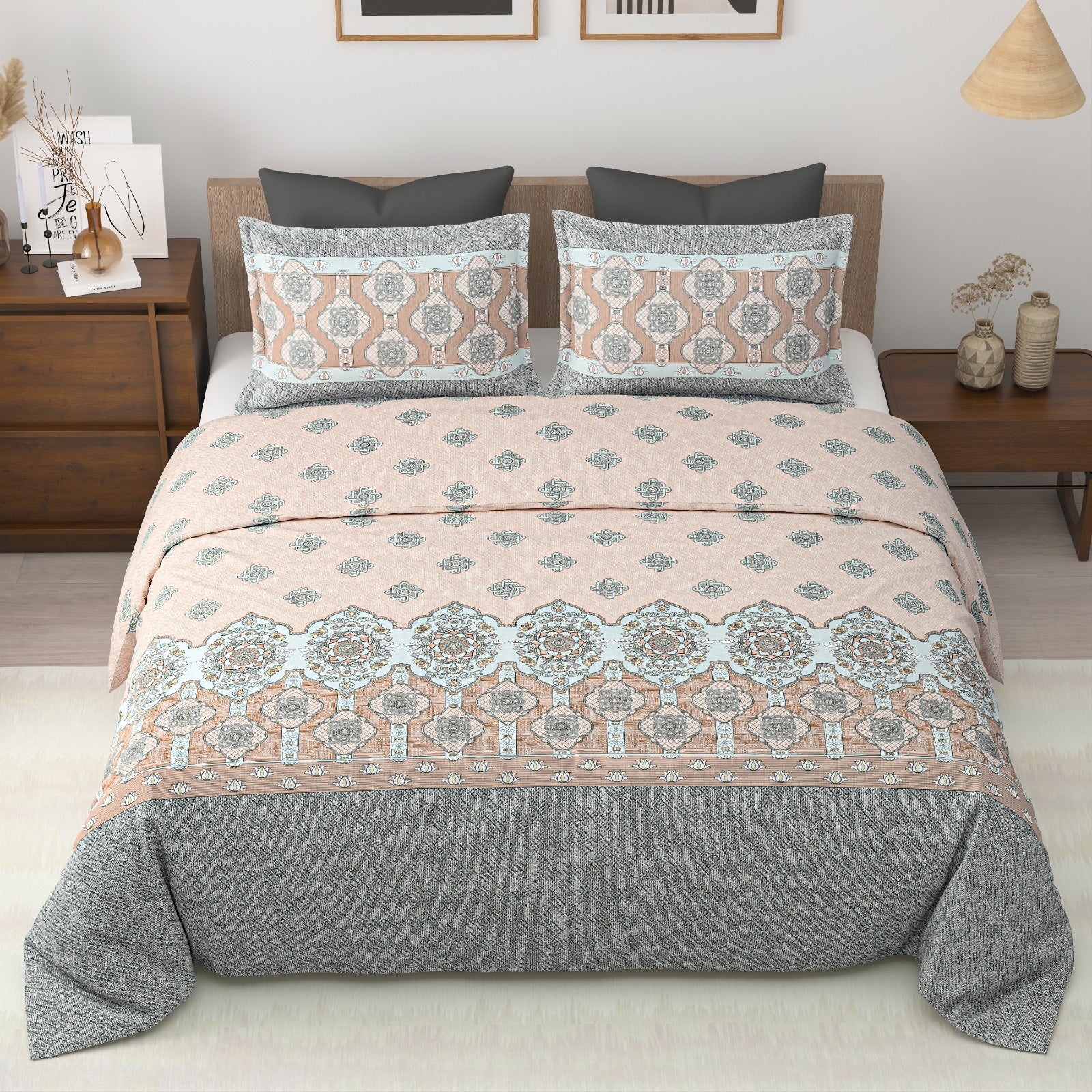 Royal Era Super King Size Pure Cotton Printed Bedsheet Set