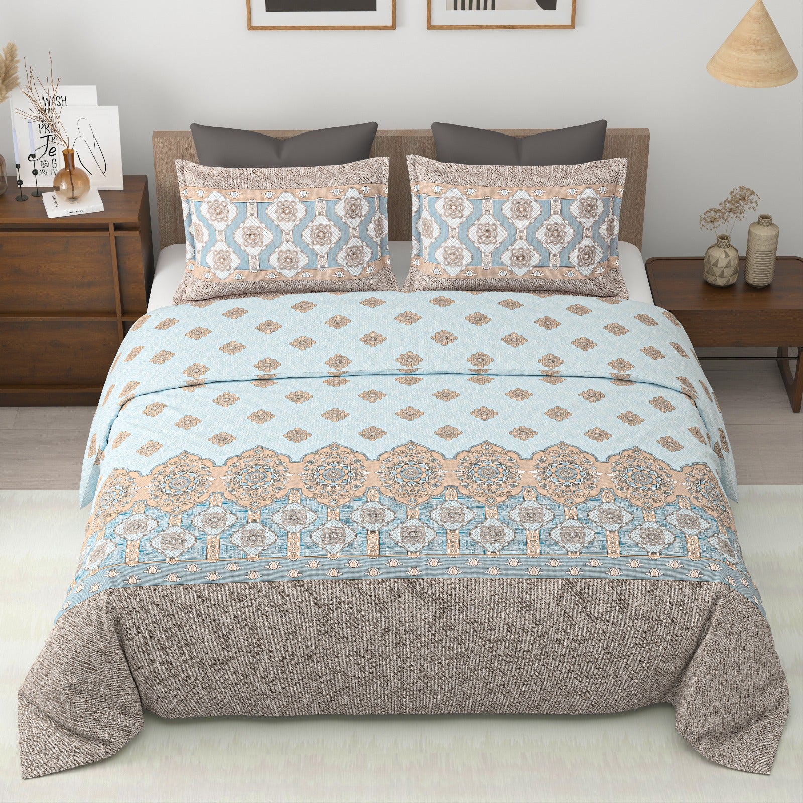 Royal Era Super King Size Pure Cotton Printed Bedsheet Set