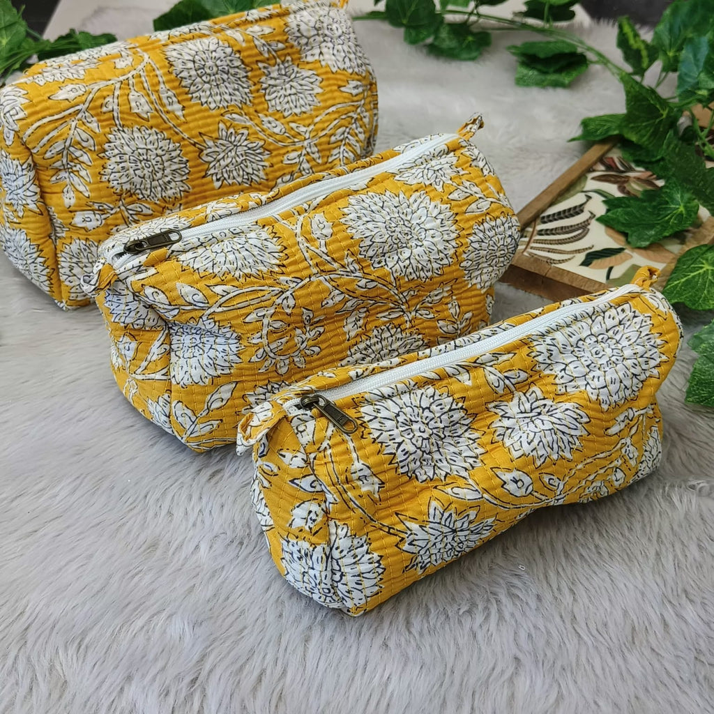 Floral Handcrafted Pure Cotton Quilted Pouches Set