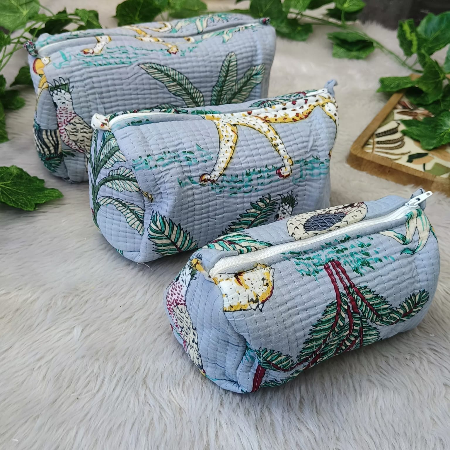 Floral Handcrafted Pure Cotton Quilted Pouches Set